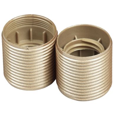 Shiny gold threaded outer shell for E27 3-pieces shiny lampholder, in thermoplastic resin