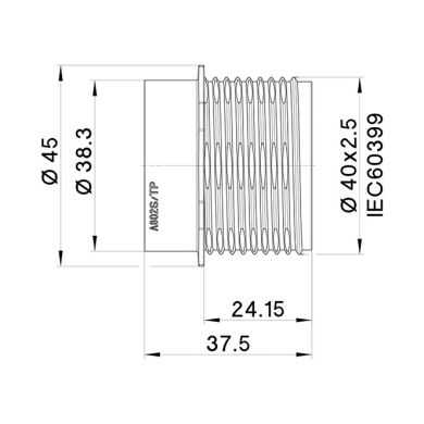 Black half threaded outer shell w/reduced thickness for E27 3-pieces lampholder, thermoplastic resin