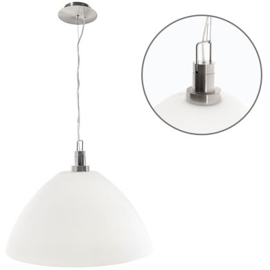 Pendant Light HERNER 1xE27 H.Reg.xD.43cm Glass White/Satin Nickel
