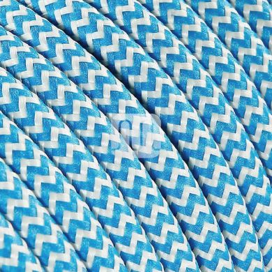 Flexible round fabric covered electrical cable H03VV-F 2x0,75 D.6.2mm white turquoise TO109
