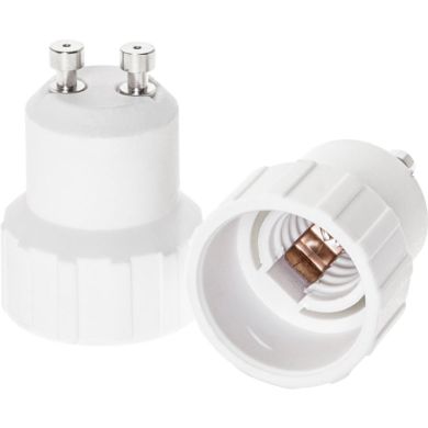 Adaptador plastico blanco portalámparas GU10 para bombillas E14, en plastico