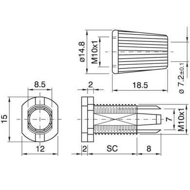 Corpo do cerra cabos para cabos redondos, em resina termoplástica branca
