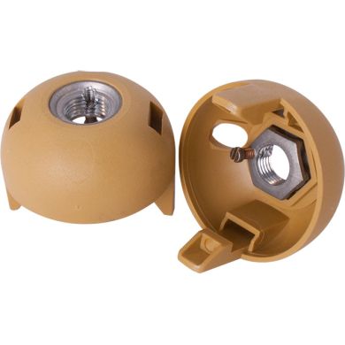 Gold dome for E27 2-pc lampholder w/metal nipple M10, stem lock. screw, w/side hole, thermopl. resin