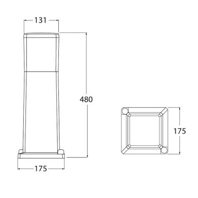Pilar VIRGILIO 1xE27 11W botão CCT (3cores) IP55 C.13,1xL.13,1xAlt.48cm resina preta