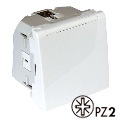 Safety earth socket (Schuko type) horizontal apertures and hinged lid (2 modules)