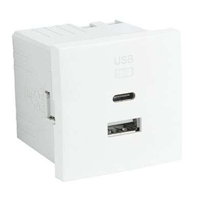 Doble Cargador USB QUADRA45 Tipo A + Tipo C, blanco mate