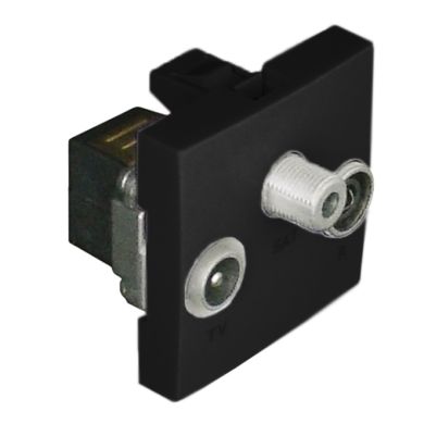 Tomada R-TV-SAT passagem QUADRA45 (2 Módulos) preto mate