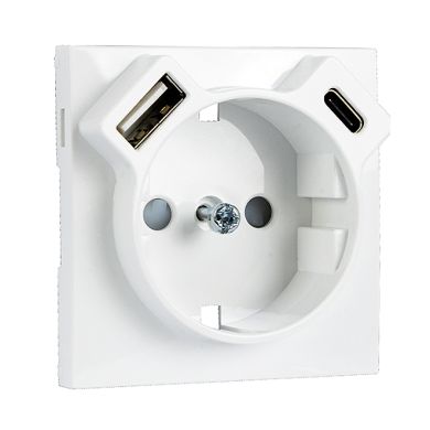 Centro para tomada schuko + USB Tipo A e Tipo C em branco