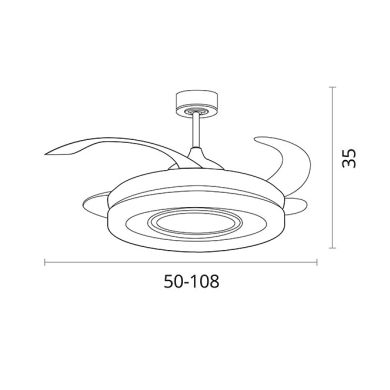 Ventoinha de tecto AMALTEA branca, 4 palas retráteis, 116W LED 3000|4000|6500K, Alt.35xD.108/50cm
