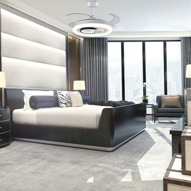 Ventoinha de tecto HERSA branca, 4 palas retráteis, 116W LED 3000|4000|6500K, Alt.35xD.108/50cm