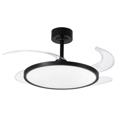 Ventilador DC SLIM negro, 4 aspas retráctiles, 72W LED 3000|4000|6000K, Al.35xD.106/50cm