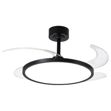 Ventilador DC SLIM negro, 4 aspas retráctiles, 72W LED 3000|4000|6000K, Al.35xD.106/50cm