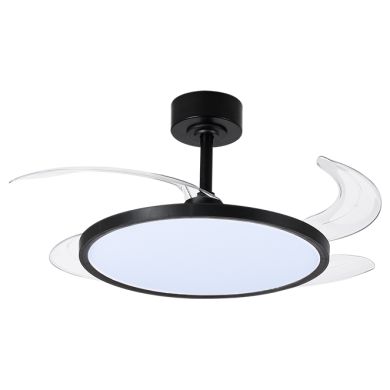 Ventilador DC SLIM negro, 4 aspas retráctiles, 72W LED 3000|4000|6000K, Al.35xD.106/50cm