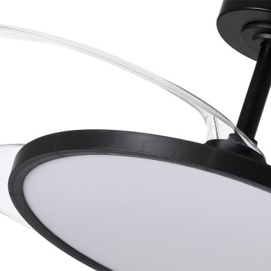 Ventilador DC SLIM negro, 4 aspas retráctiles, 72W LED 3000|4000|6000K, Al.35xD.106/50cm