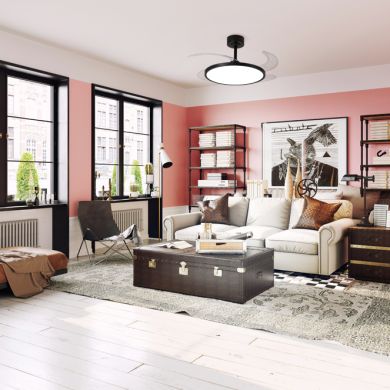 Ventilador DC SLIM negro, 4 aspas retráctiles, 72W LED 3000|4000|6000K, Al.35xD.106/50cm