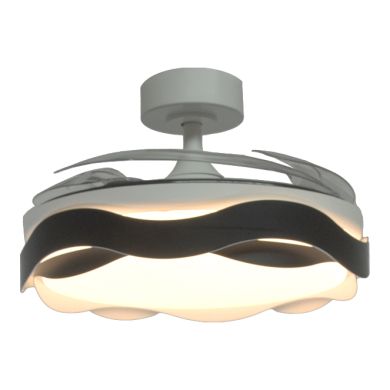 Ventilador DC ONDAS negro, 4 aspas retráctiles, 72W LED 3000|4000|6000K, Al.35xD.108/50cm