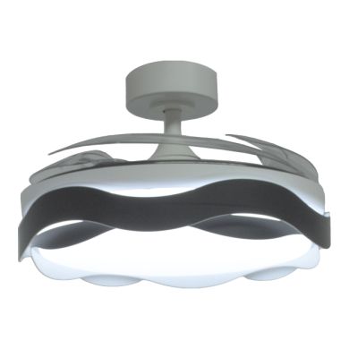 Ventilador DC ONDAS negro, 4 aspas retráctiles, 72W LED 3000|4000|6000K, Al.35xD.108/50cm