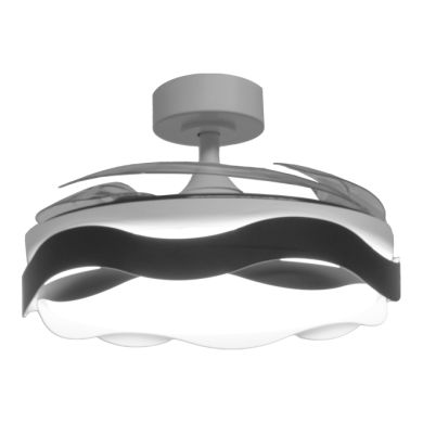 Ventilador DC ONDAS negro, 4 aspas retráctiles, 72W LED 3000|4000|6000K, Al.35xD.108/50cm