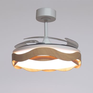 Ventoinha de tecto ONDAS madeira, 4 palas retráteis, 72W LED 3000|4000|6000K, Alt.35xD.108/50cm