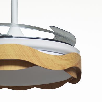 Ventoinha de tecto ONDAS madeira, 4 palas retráteis, 72W LED 3000|4000|6000K, Alt.35xD.108/50cm