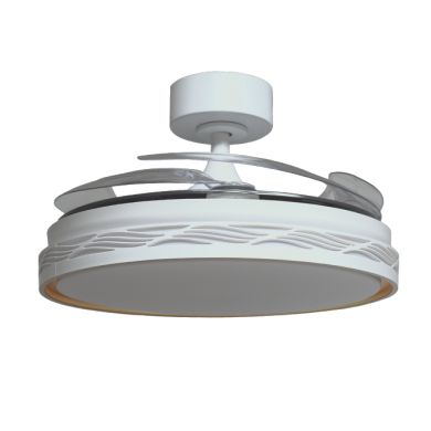 Ventoinha de tecto RIGA branco/ouro, 4 palas retráteis, 72W LED 3000|4000|6000K, Alt.35xD.108/50cm