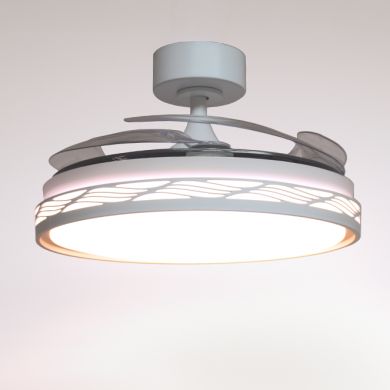 Ventoinha de tecto RIGA branco/ouro, 4 palas retráteis, 72W LED 3000|4000|6000K, Alt.35xD.108/50cm