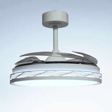 Ventoinha de tecto RIGA branco/prata, 4 palas retráteis, 72W LED 3000|4000|6000K, Alt.35xD.108/50cm