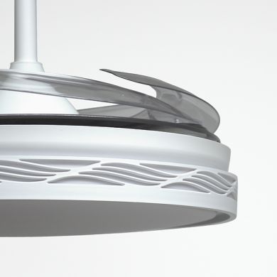 Ventoinha de tecto RIGA branco/prata, 4 palas retráteis, 72W LED 3000|4000|6000K, Alt.35xD.108/50cm