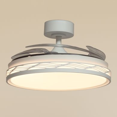 Ventoinha de tecto RIGA branco/branca, 4 palas retráteis, 72W LED 3000|4000|6000K, Alt.35xD.108/50cm