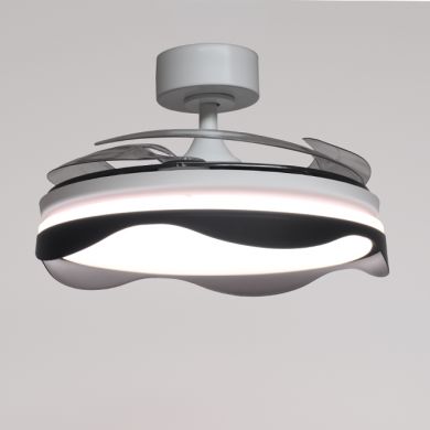 Ventoinha de tecto OLAS preta, 4 palas retráteis, 72W LED 3000|4000|6000K, Alt.35xD.108/50cm