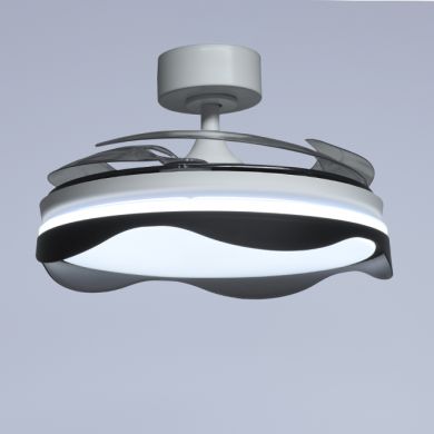 Ventoinha de tecto OLAS preta, 4 palas retráteis, 72W LED 3000|4000|6000K, Alt.35xD.108/50cm