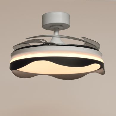 Ventoinha de tecto OLAS preta, 4 palas retráteis, 72W LED 3000|4000|6000K, Alt.35xD.108/50cm