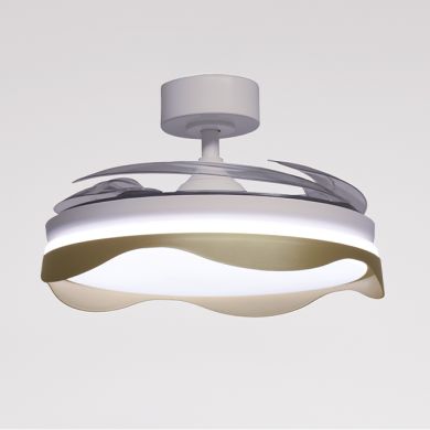 Ventoinha de tecto OLAS branca/ouro, 4 palas retráteis, 72W LED 3000|4000|6000K, Alt.35xD.108/50cm