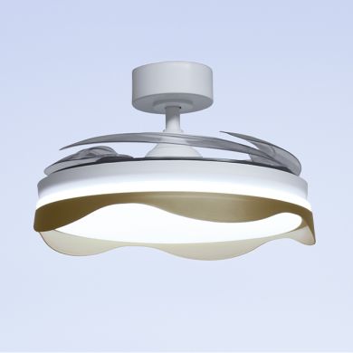 Ventoinha de tecto OLAS branca/ouro, 4 palas retráteis, 72W LED 3000|4000|6000K, Alt.35xD.108/50cm