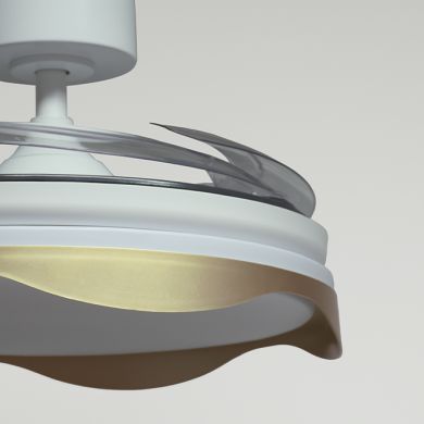 Ventoinha de tecto OLAS branca/ouro, 4 palas retráteis, 72W LED 3000|4000|6000K, Alt.35xD.108/50cm
