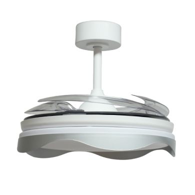 Ventoinha de tecto OLAS branca/prata, 4 palas retráteis, 72W LED 3000|4000|6000K, Alt.35xD.108/50cm