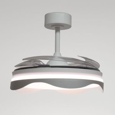Ventoinha de tecto OLAS branca/prata, 4 palas retráteis, 72W LED 3000|4000|6000K, Alt.35xD.108/50cm