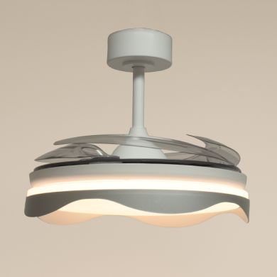 Ventoinha de tecto OLAS branca/prata, 4 palas retráteis, 72W LED 3000|4000|6000K, Alt.35xD.108/50cm