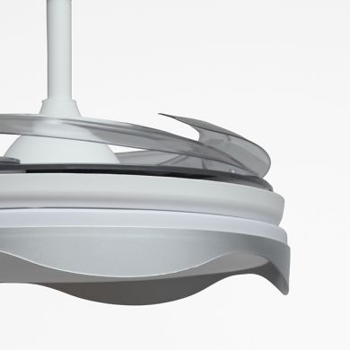 Ventoinha de tecto OLAS branca/prata, 4 palas retráteis, 72W LED 3000|4000|6000K, Alt.35xD.108/50cm