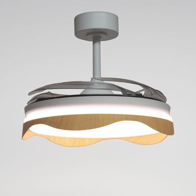 Ventoinha de tecto OLAS branca/faia, 4 palas retráteis, 72W LED 3000|4000|6000K, Alt.35xD.108/50cm