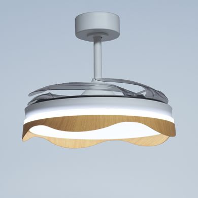 Ventoinha de tecto OLAS branca/faia, 4 palas retráteis, 72W LED 3000|4000|6000K, Alt.35xD.108/50cm