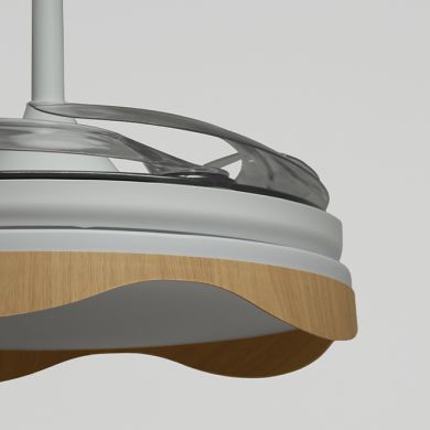 Ventoinha de tecto OLAS branca/faia, 4 palas retráteis, 72W LED 3000|4000|6000K, Alt.35xD.108/50cm