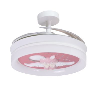 Ventoinha de tecto INFANTIL ANGEL branca,4 palas retráteis, 96W LED 3000|4000|6000K, Alt.35/45xD.91/
