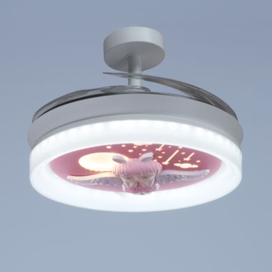 Ventoinha de tecto INFANTIL ANGEL branca,4 palas retráteis, 96W LED 3000|4000|6000K, Alt.35/45xD.91/