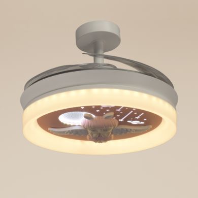 Ventoinha de tecto INFANTIL ANGEL branca,4 palas retráteis, 96W LED 3000|4000|6000K, Alt.35/45xD.91/