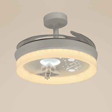 Ventoinha de tecto INFANTIL NAVE branca,4 palas retráteis, 96W LED 3000|4000|6000K, Alt.35/45xD.91/1