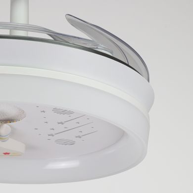 Ventoinha de tecto INFANTIL NAVE branca,4 palas retráteis, 96W LED 3000|4000|6000K, Alt.35/45xD.91/1