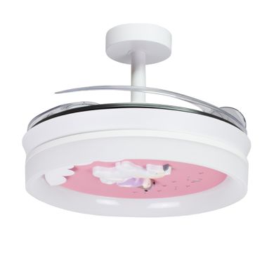 Ventoinha de tecto INFANTIL UNICORNIO branca,4 palas retráteis, 96W LED 3000|4000|6000K, Alt.35/45xD