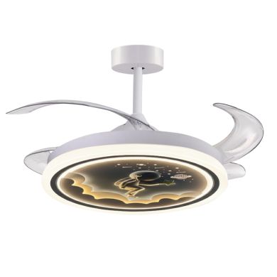 Ventoinha de tecto INFANTIL HOUSTON branca, 4 palas retráteis, 96W LED 3000|4000|6000K, Alt.35/45xD.