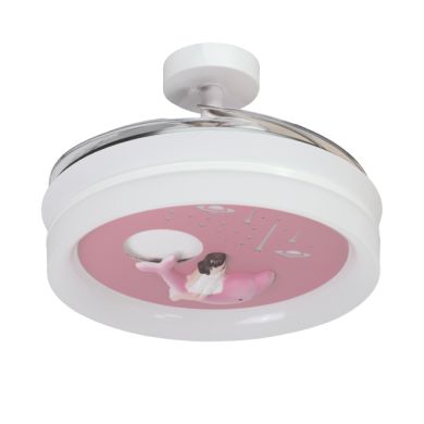 Ventoinha de tecto INFANTIL DELFIN branca,4 palas retráteis, 96W LED 3000|4000|6000K, Alt.35/45xD.91